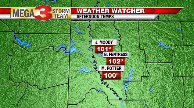 Metro ArkLaTex Weather Watcher Highs on Monday